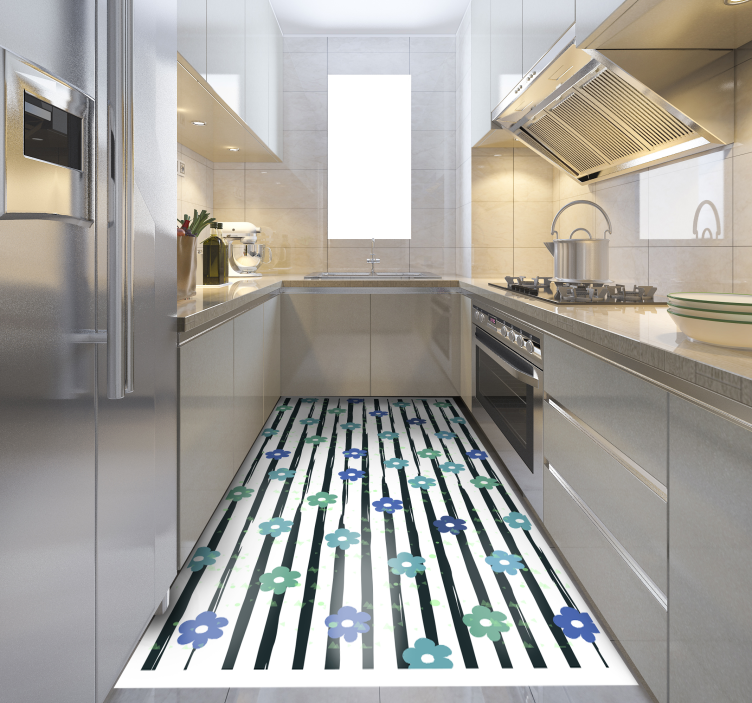 キッチン マット ビニール 花柄ストライプデザイン - TENSTICKERS