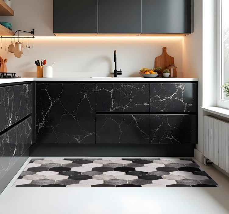 キッチン マット ビニール 灰色の六角形 - TENSTICKERS