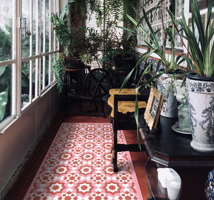 キッチンビニールラグ赤い四角タイルカーペット - TENSTICKERS