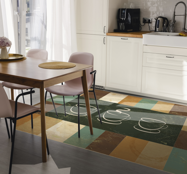 キッチン マット ビニール 湯気の立つコーヒーカップ - TENSTICKERS