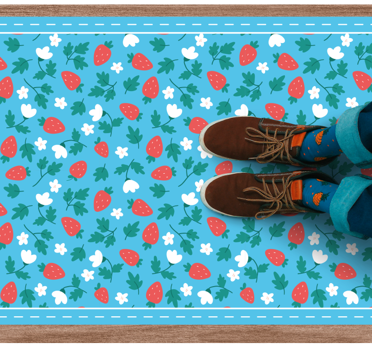 キッチン マット ビニール ストロベリーフローラルモチーフ - TENSTICKERS