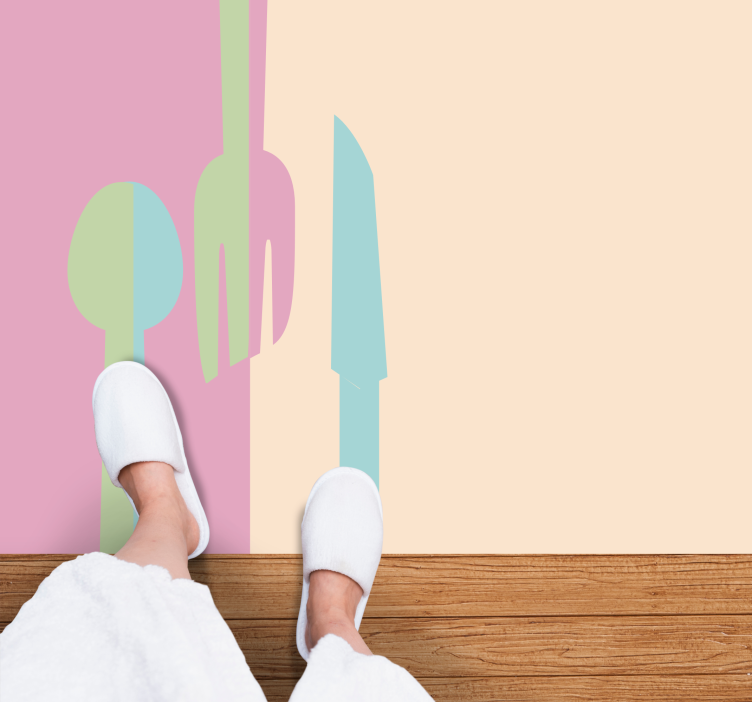 キッチン マット ビニール スタイリッシュな食器のシルエット - TENSTICKERS