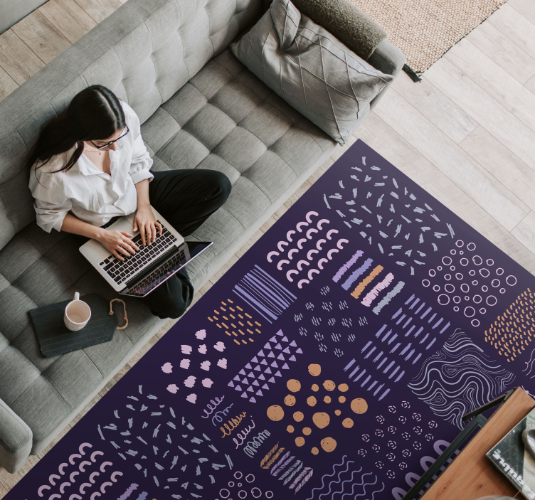 リビングルーム ビニールマット 青の筆跡 - TENSTICKERS