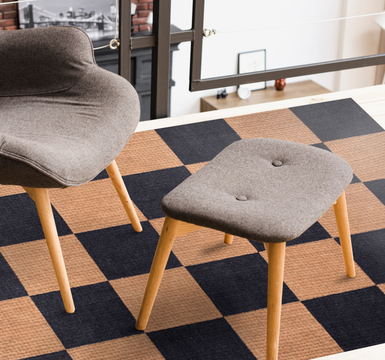 リビングルーム ビニールマット 茶色のチェック柄 - TENSTICKERS