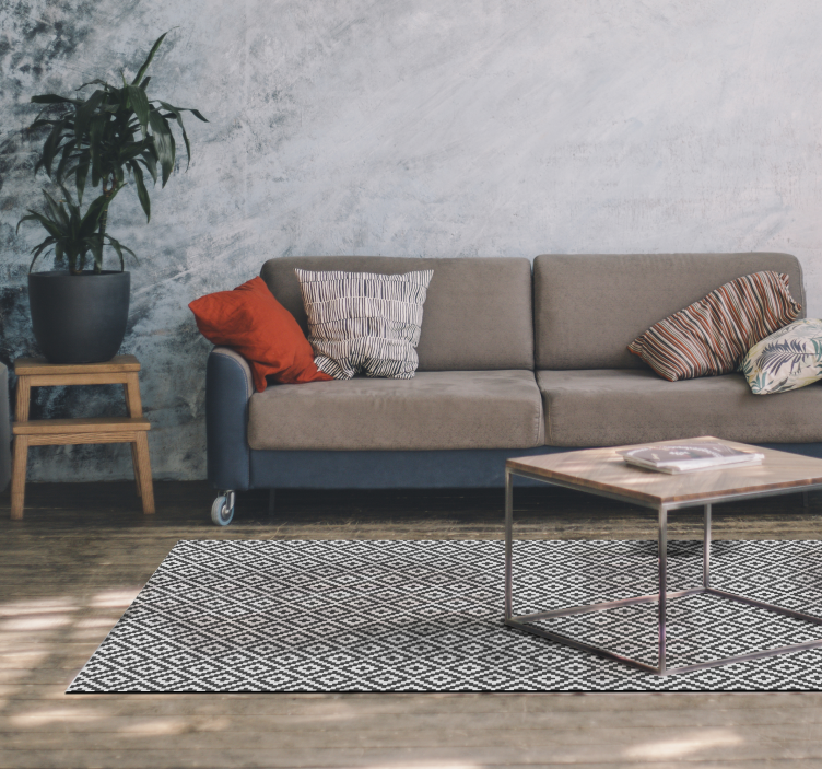 リビングルーム ビニールマット 幾何学的な黒と白のデザイン - TENSTICKERS