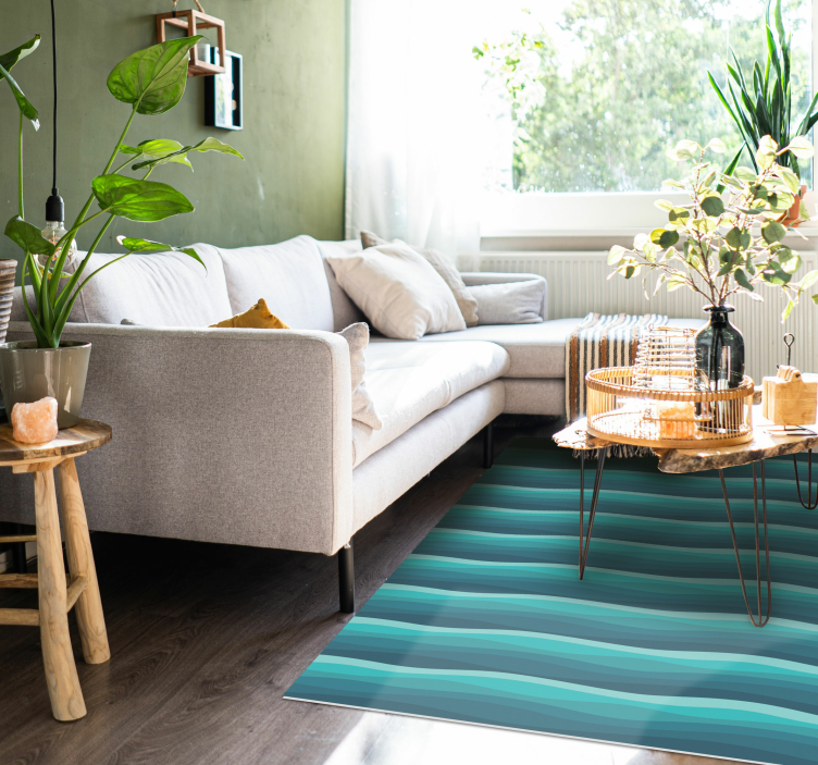 リビングルーム ビニールマット 穏やかな青い波 - TENSTICKERS