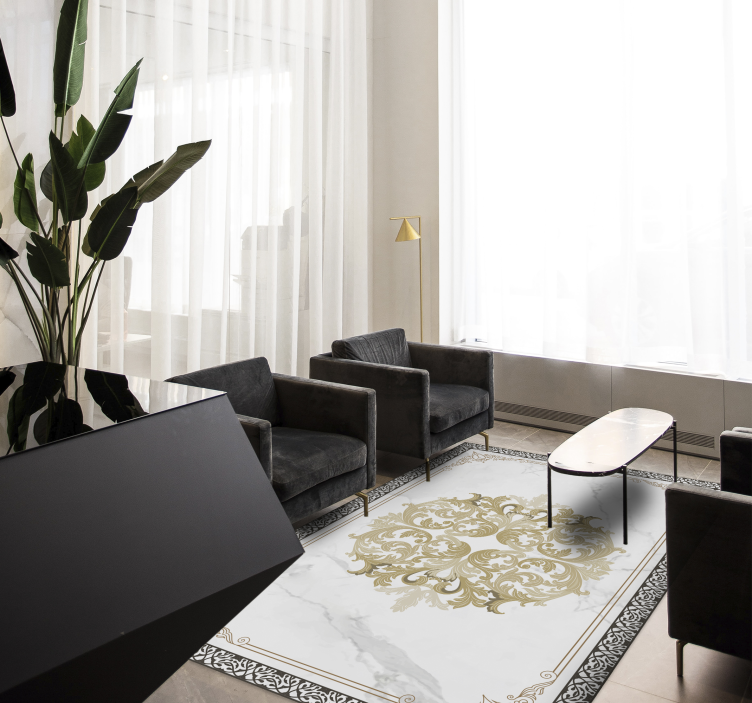 大理石ビニールラグエレガントゴールドフローリッシュ - TENSTICKERS