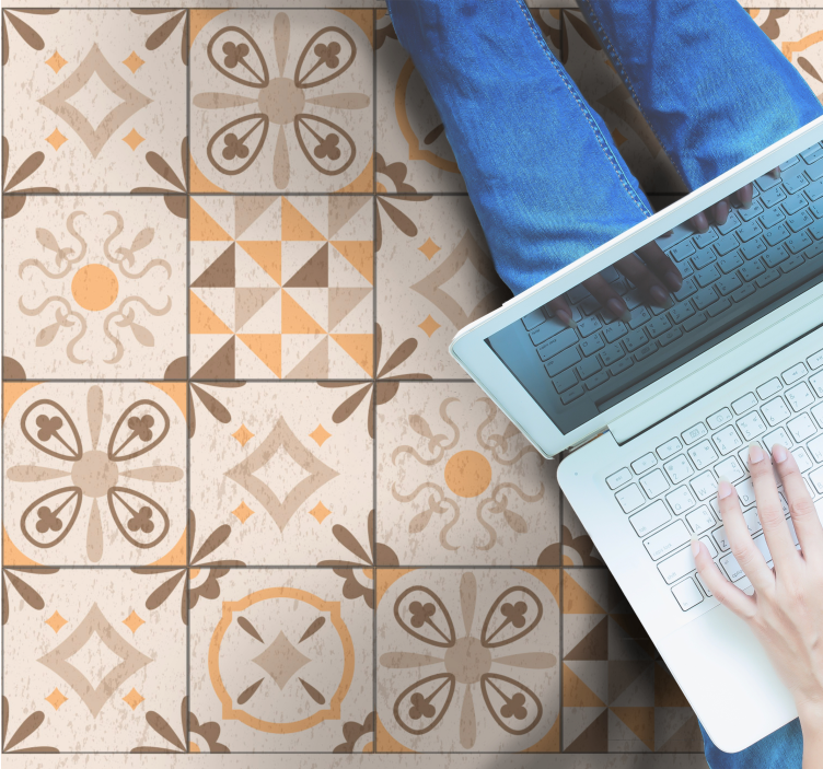 大理石ビニールラグ　ヴィンテージタイルモチーフ - TENSTICKERS