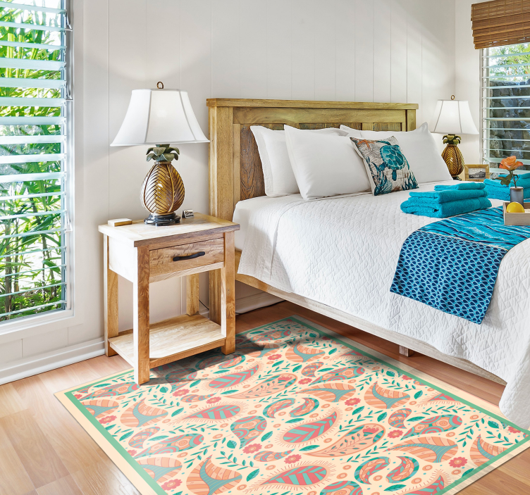 長方形のペルシャグリーンエスニックラグ - TENSTICKERS