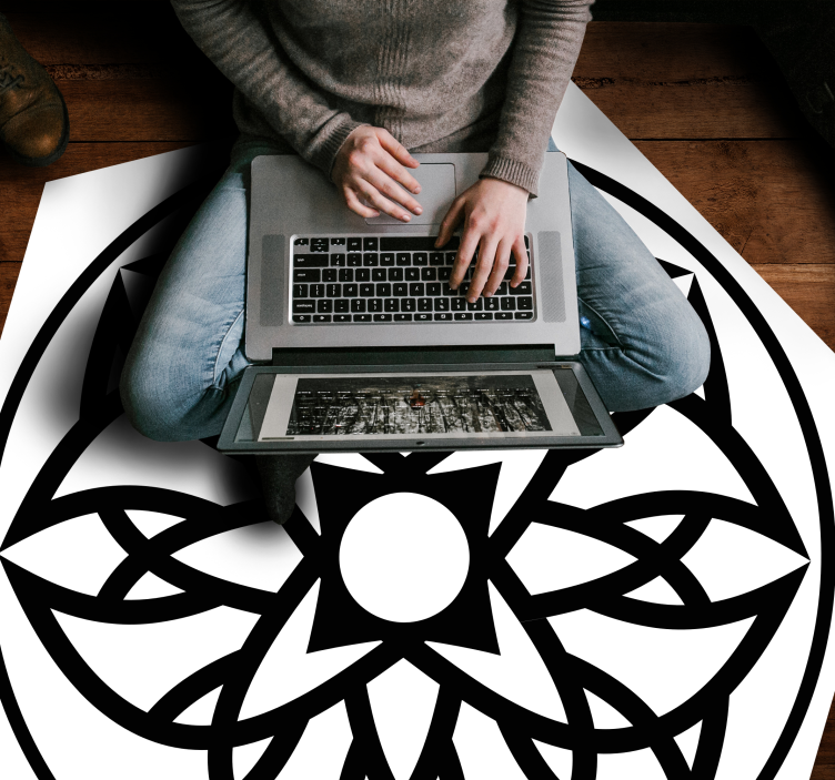 シンプルな花のアウトライン曼荼羅ビニールラグ - TENSTICKERS