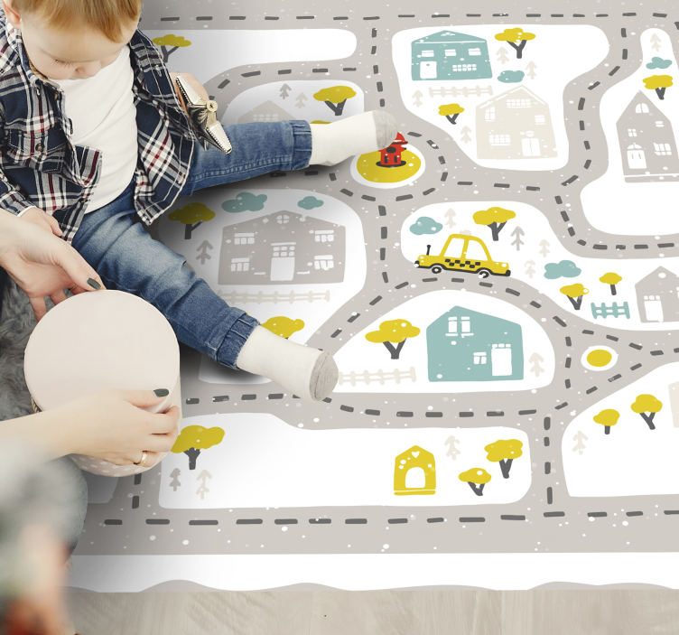 道路の敷物と雪に覆われた街の風景 - TENSTICKERS