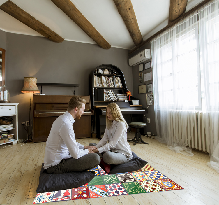 元の四角いカラフルなビニールの敷物 - TENSTICKERS