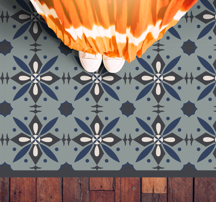 ビニール タイル カーペット グレーの植物モチーフ - TENSTICKERS