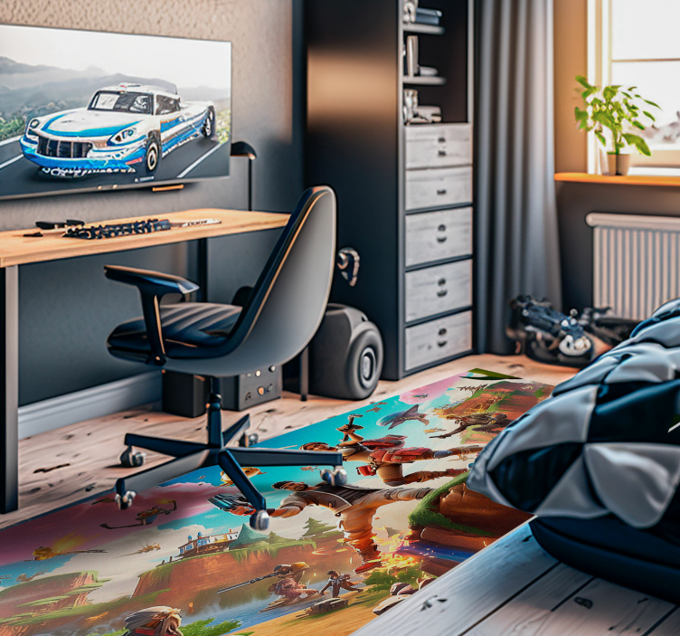 寝室 ビニールマット ゲームキャラクターが行動を起こすゲームキャラクターが行動を起こす - TENSTICKERS