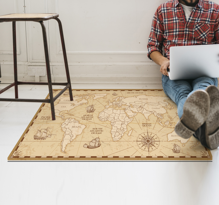 驚くべきビンテージ世界地図ビニール敷物 - TENSTICKERS