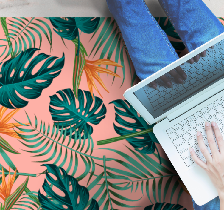 水彩グリーンとピンクのトロピカルフローラルラグ - TENSTICKERS