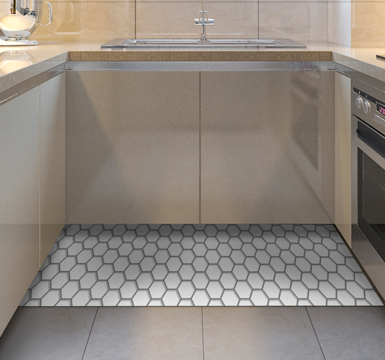 白い六角形のタイルキッチンの床タイル - TENSTICKERS