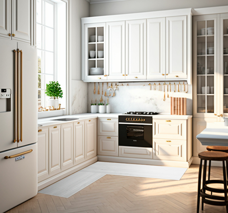 ホワイトウッドキッチンビニールラグ - TENSTICKERS