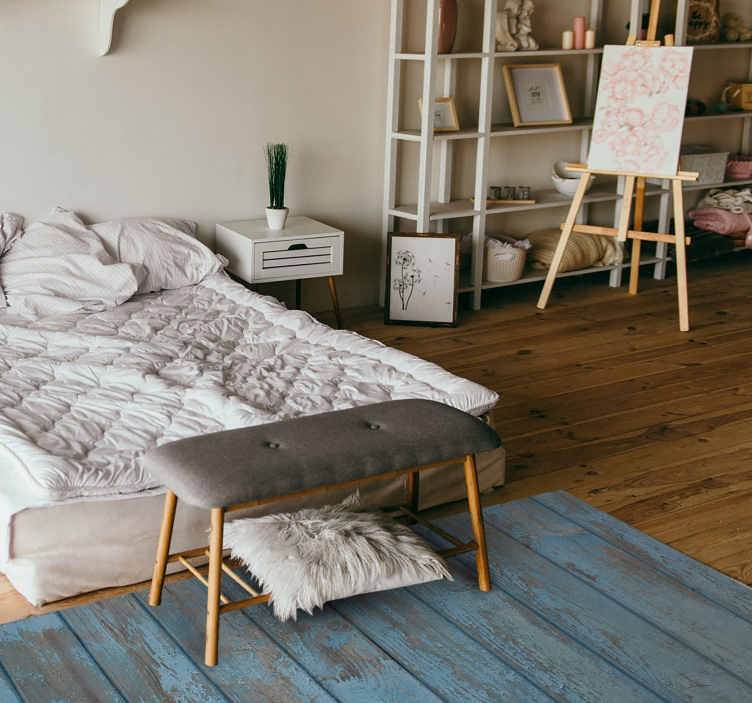 木効果 ビニールマット 青い古い板 - TENSTICKERS