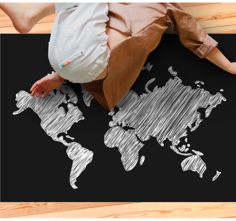 世界地図 ビニールマット チョークボードグレーデザイン - TENSTICKERS