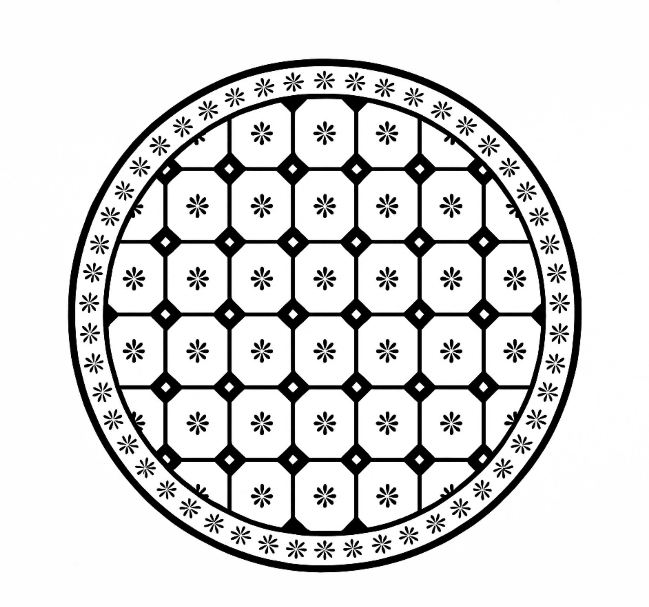 ダイニングルーム ビニールマット 白黒のタイル模様 - TENSTICKERS