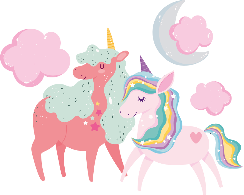動物 ビニールマット 小さなユニコーンと母馬 - TENSTICKERS