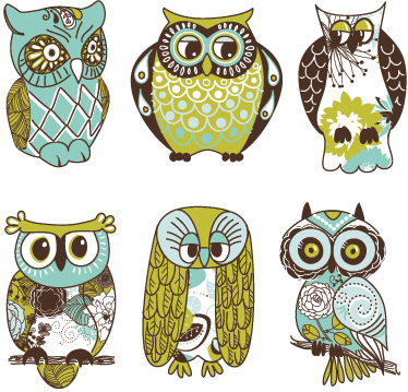 動物 ビニールマット 六羽のフクロウ - TENSTICKERS