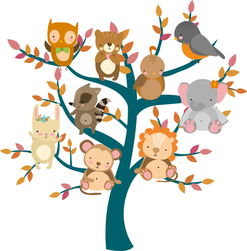 動物 ビニールマット 赤ちゃんを抱えた木 - TENSTICKERS