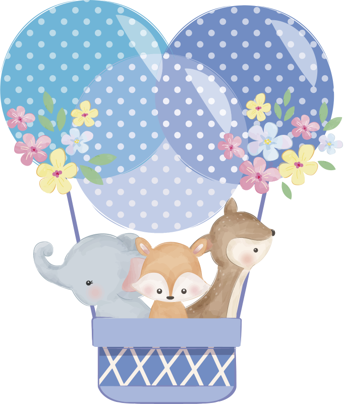 動物 ビニールマット 水彩画の動物と熱気球 - TENSTICKERS