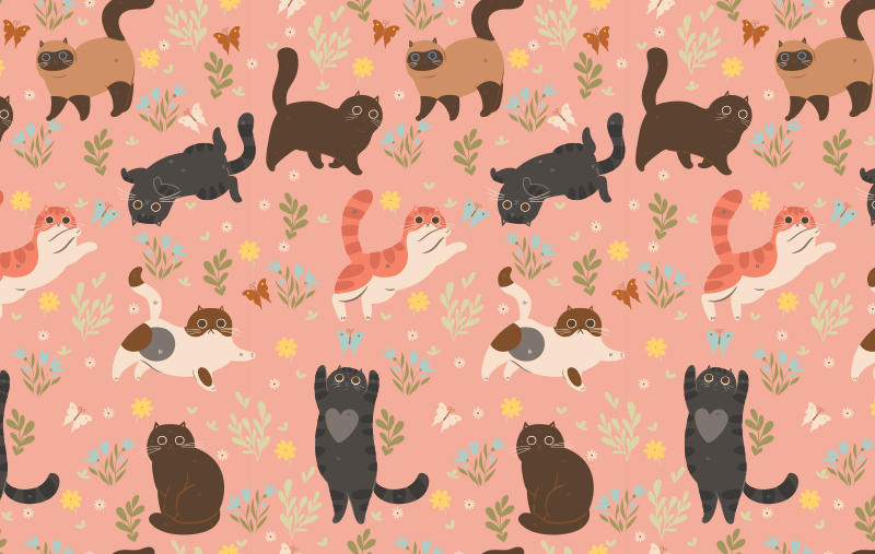 動物 ビニールマット 猫のシームレスパターン - TENSTICKERS