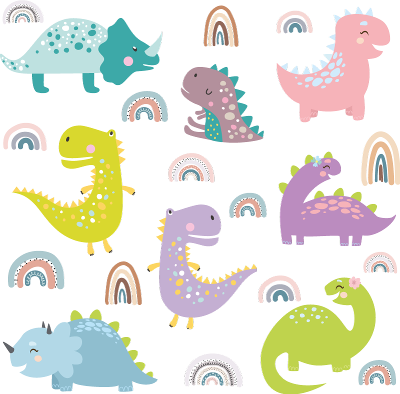 動物ビニールマット北欧の恐竜と虹のセット - TENSTICKERS