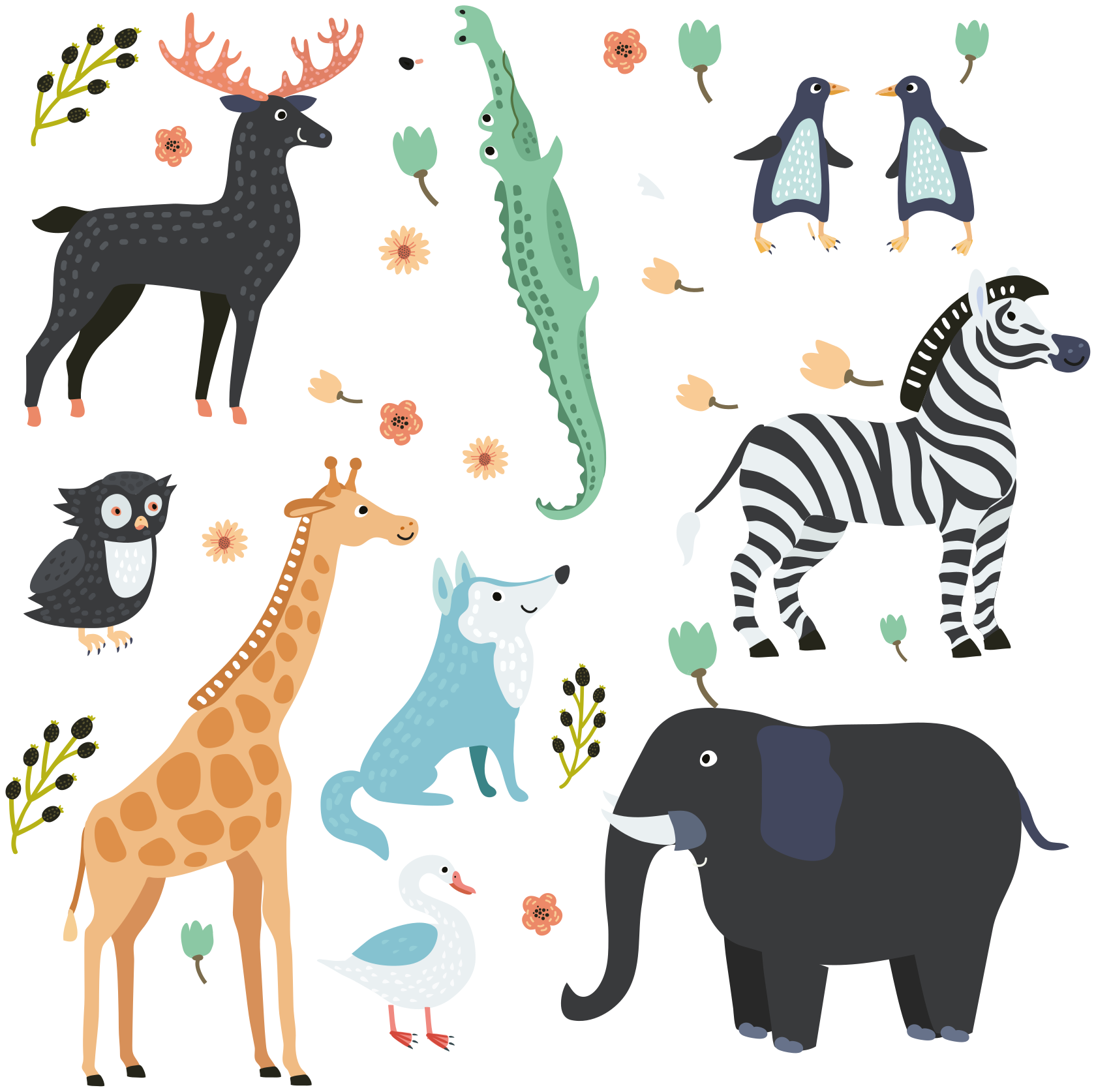 動物 ビニールマット 公園で楽しむハッピーな動物たち - TENSTICKERS
