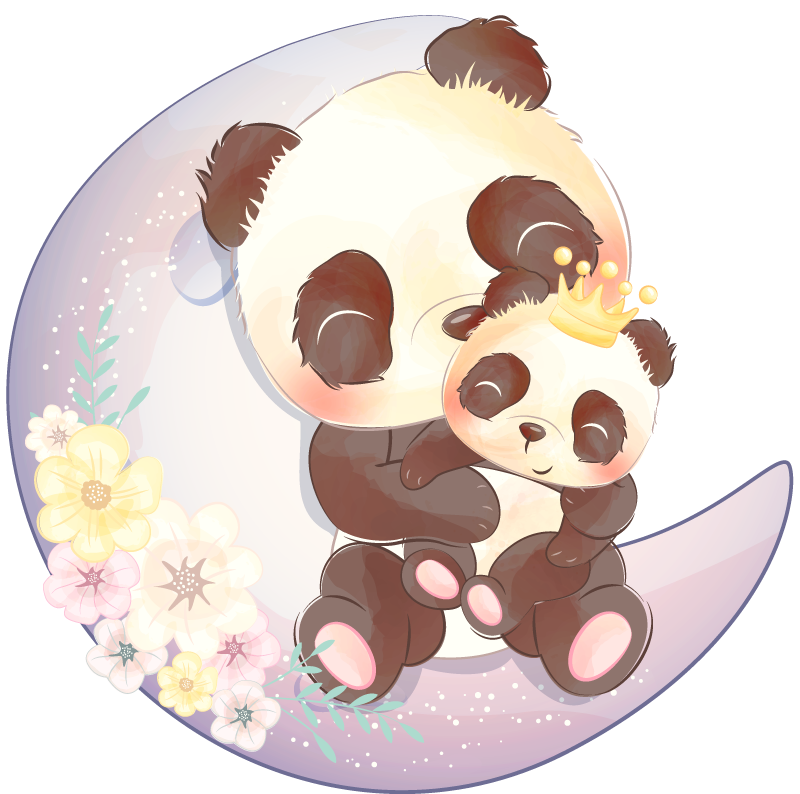 動物 ビニールマット 月の上の二匹のパンダ - TENSTICKERS