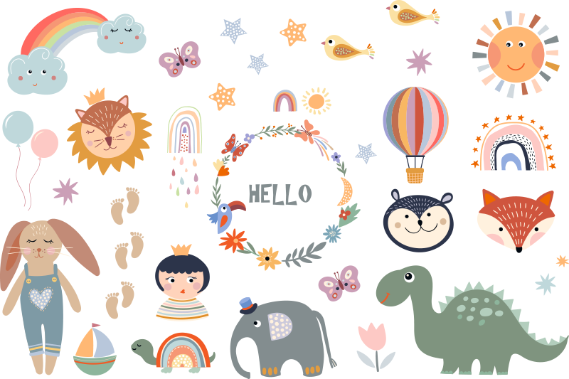 動物 ビニールマット 子供用 フローラルデザイン - TENSTICKERS
