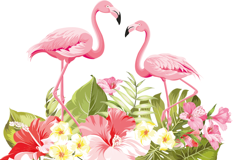動物 ビニールマット 熱帯の花とフラミンゴ - TENSTICKERS