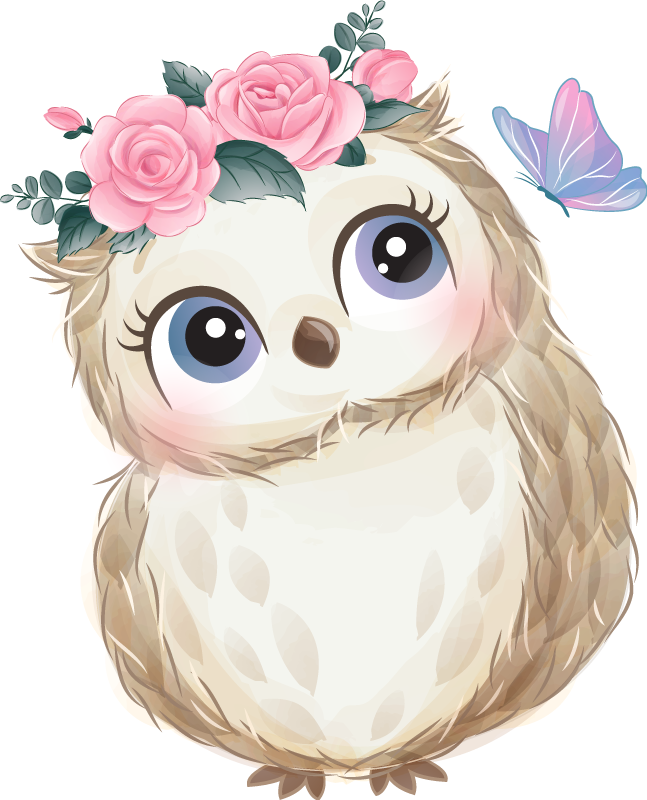 動物 ビニールマット ベビーフクロウと花 - TENSTICKERS