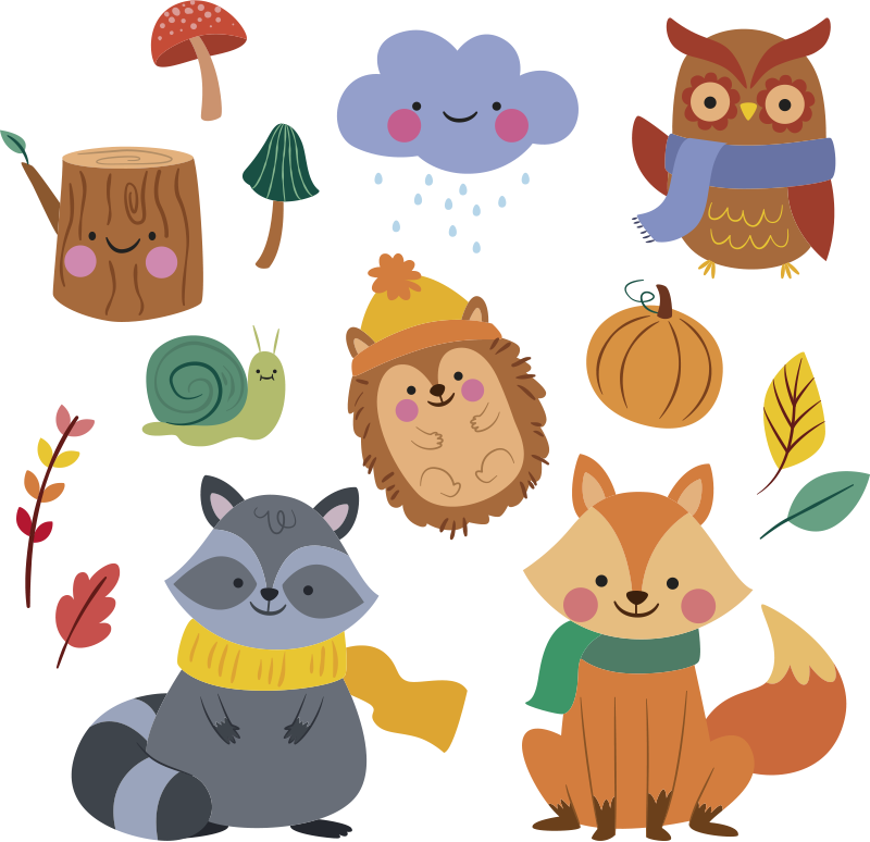 動物 ビニールマット 秋の花と動物 - TENSTICKERS