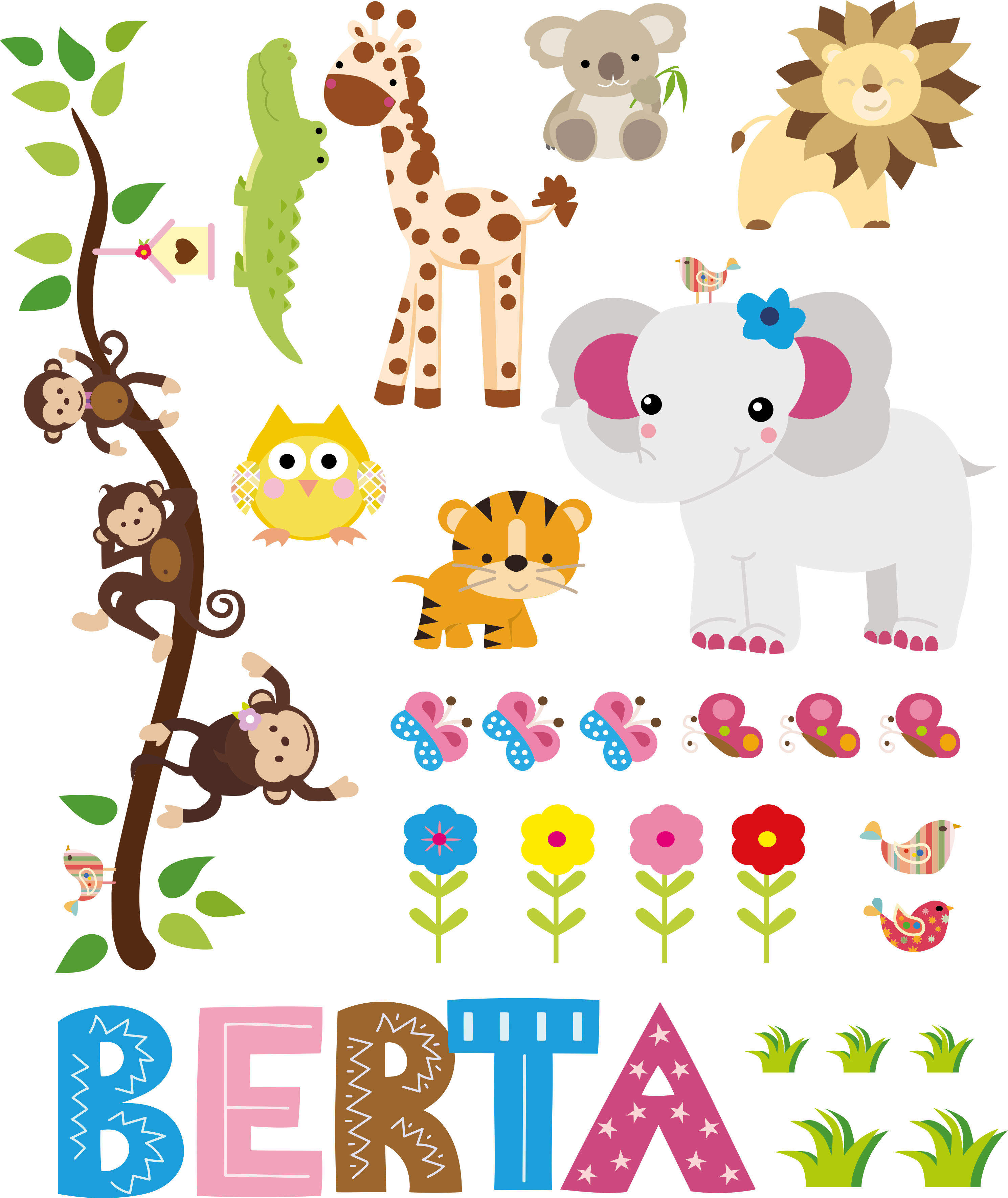 動物 ビニールマット 名前入りジャングルツリー - TENSTICKERS