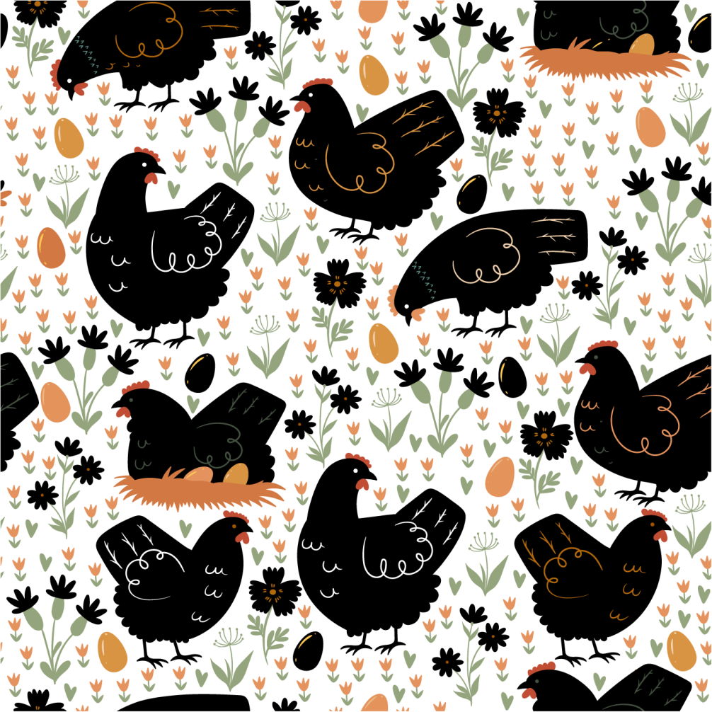 動物 ビニールマット 白黒のニワトリ - TENSTICKERS