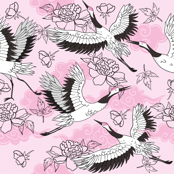 動物 ビニールマット 現代的なピンクの野鳥柄 - TENSTICKERS