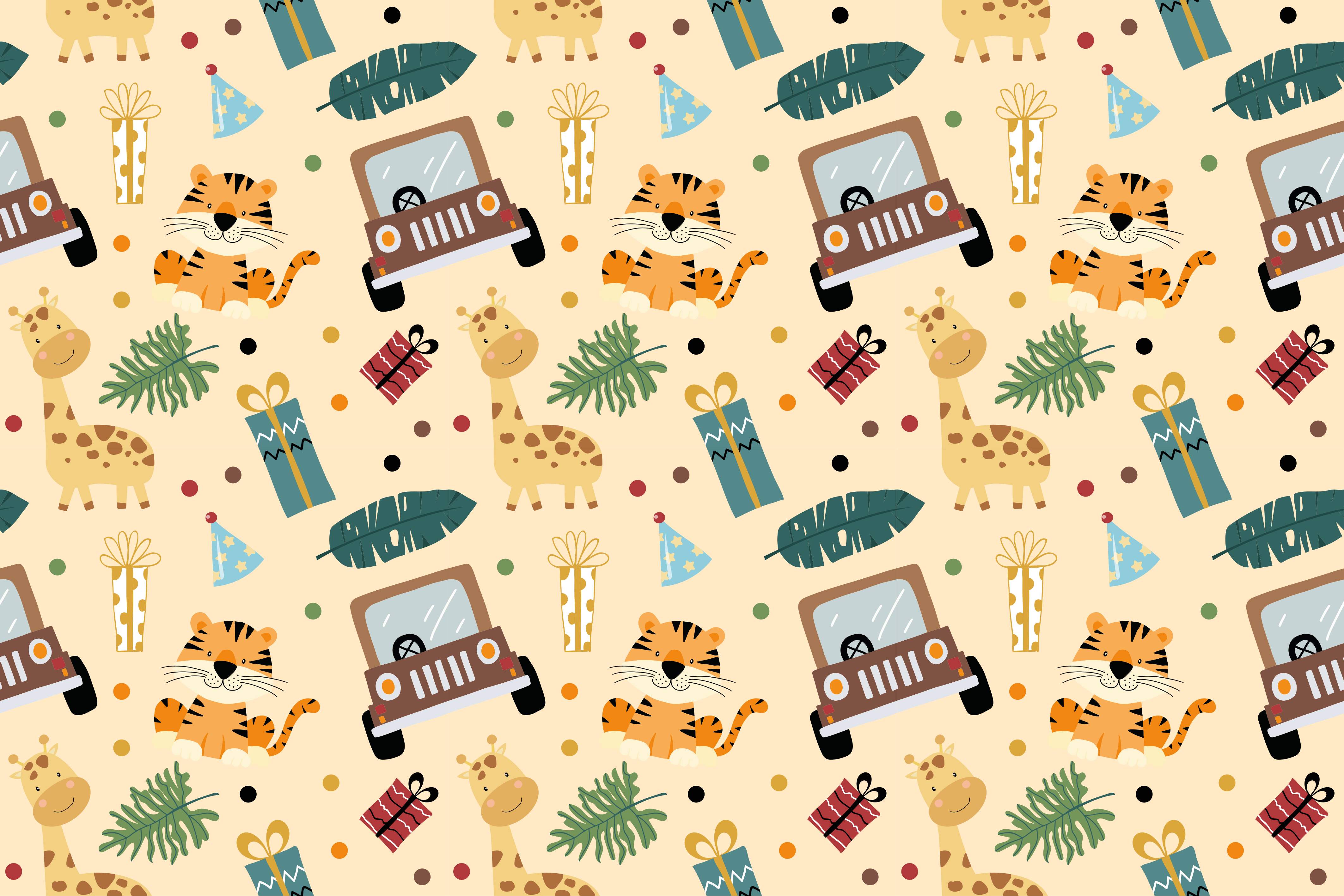 動物 ビニールマット サファリの動物と車 - TENSTICKERS
