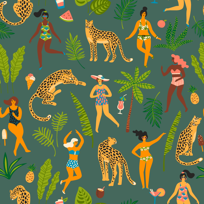 動物 ビニールマット 女性とヒョウの背景 - TENSTICKERS