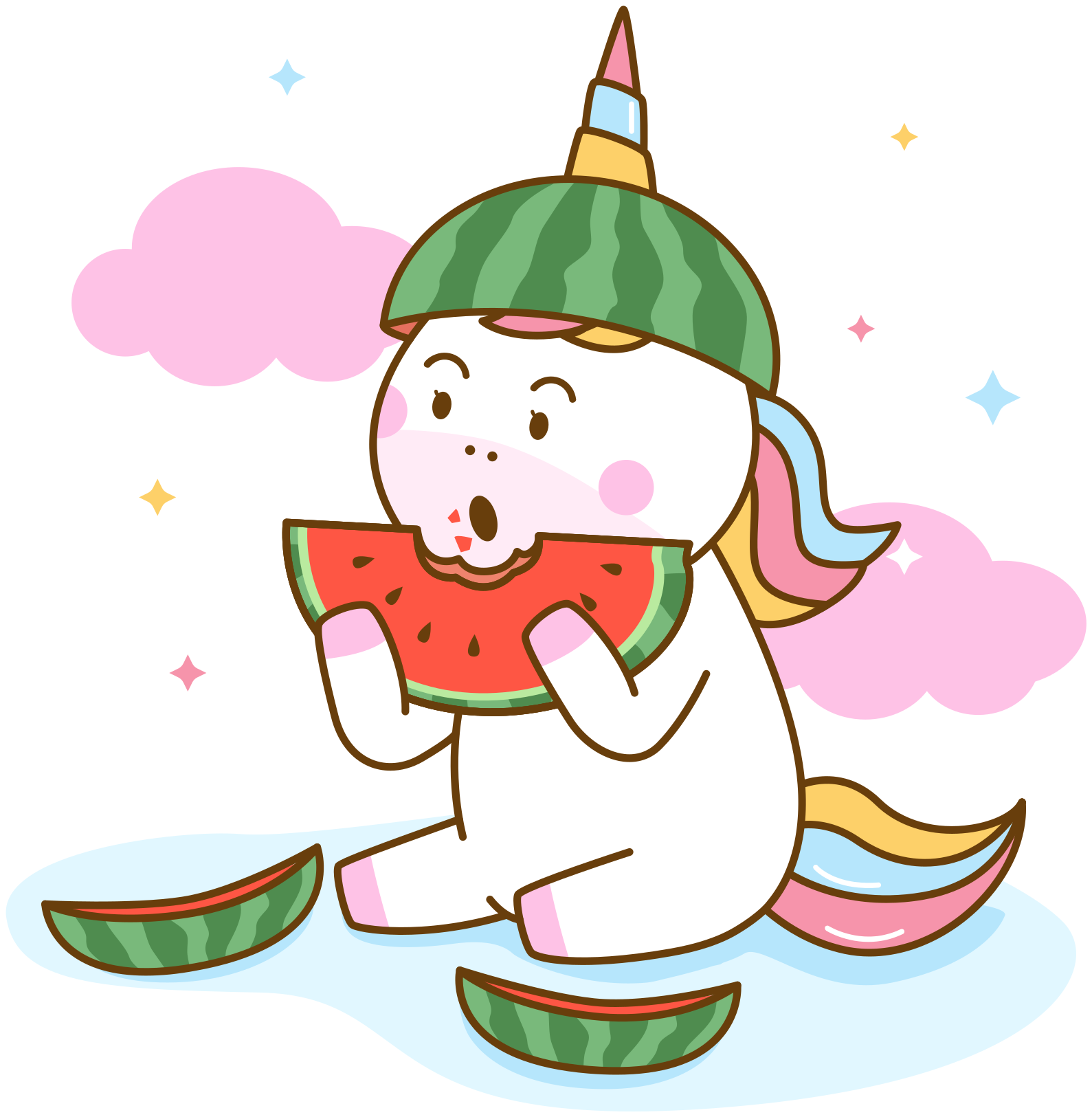 動物 ビニールマット ユニコーンがスイカを食べる - TENSTICKERS