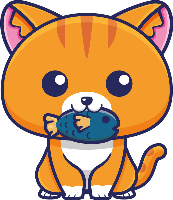 動物 ビニールマット 可愛い猫が魚を持っている - TENSTICKERS