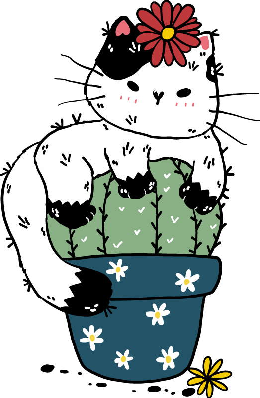 動物 ビニールマット いたずら好きな猫のサボテン - TENSTICKERS