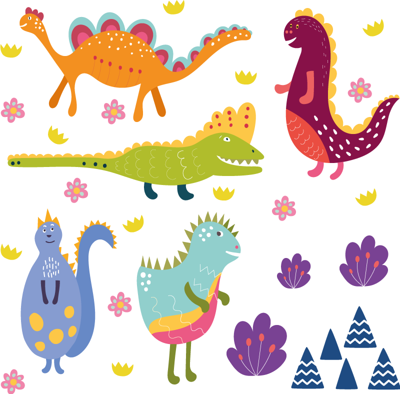 動物 ビニールマット カラフルな恐竜キャラクター - TENSTICKERS