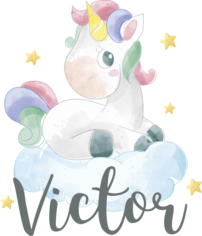 動物 ビニールマット 水彩のユニコーンと雲 - TENSTICKERS