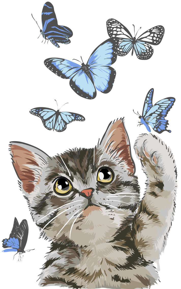 動物 ビニールマット 青い蝶と子猫 - TENSTICKERS