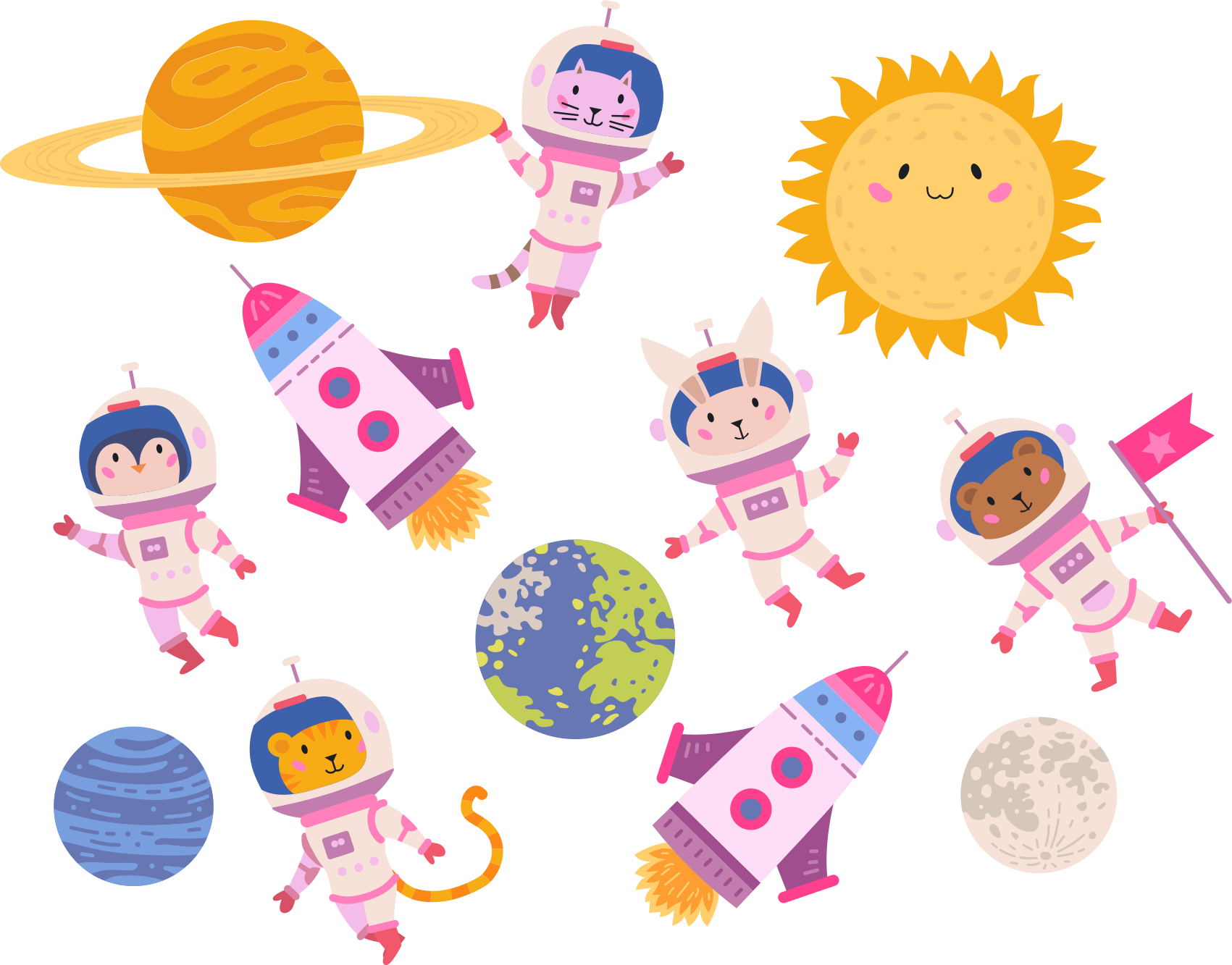 動物 ビニールマット 宇宙飛行士の動物とロケット - TENSTICKERS