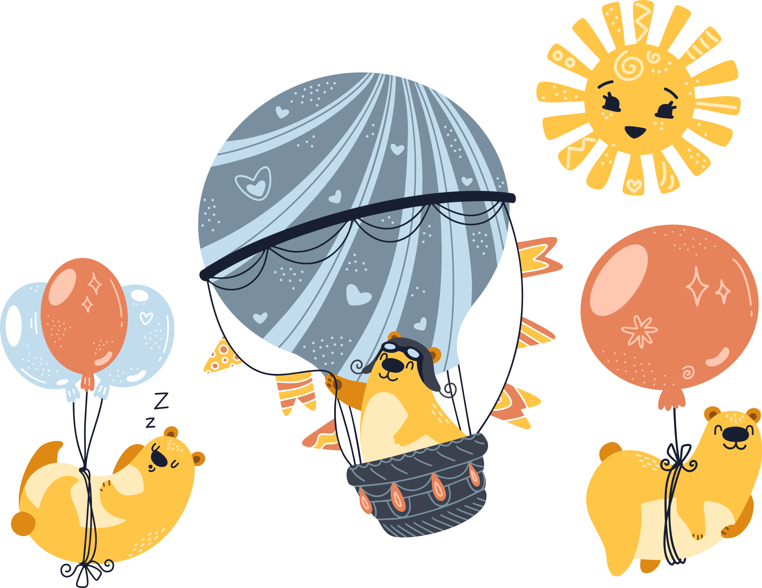 動物 ビニールマット 風船にぶら下がる動物たち - TENSTICKERS